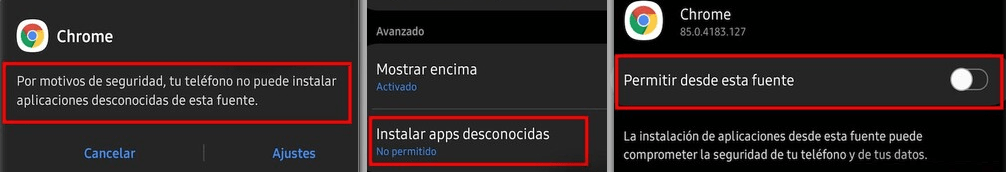 Instalar Aplicaciones Android de orígenes desconocidos desde Android 8, como el ejemplo del APK de QRacceso